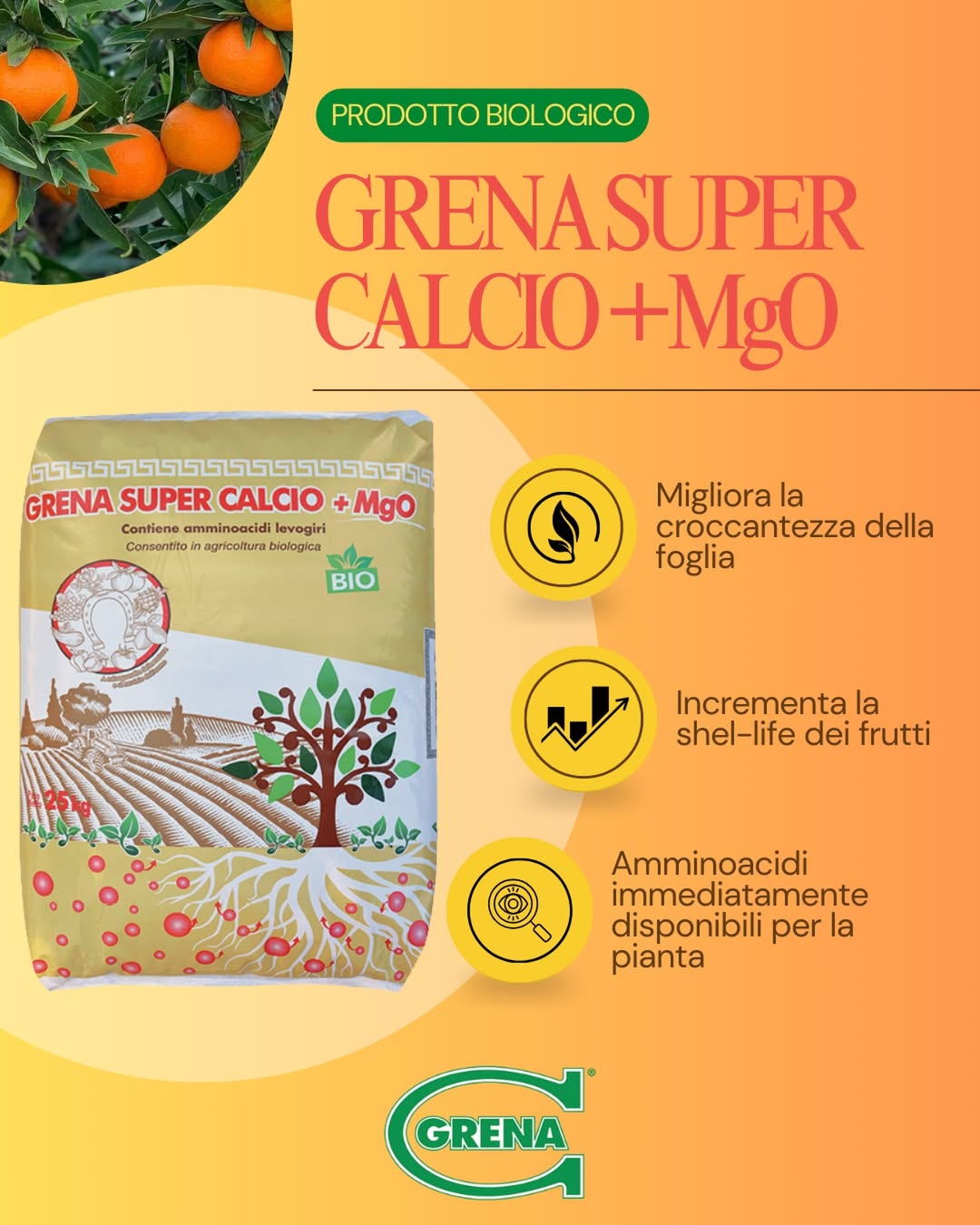 grena super calcio +mgo fertilizante orgánico enriquecido con calcio y