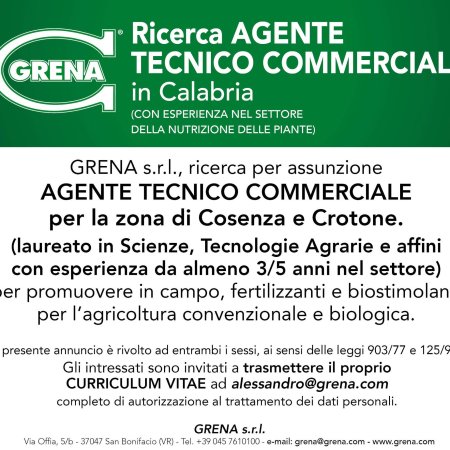 LAVORA CON NOI! Grena s.r.l. Ricerca AGENTE TECNICO COMMERCIALE in